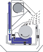 Section through the application bar with liquid entry (left) and overflow tank. Section through the application bar with liquid entry (left) and overflow tank.