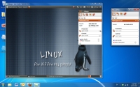 Linux and Windows computers in a desktop sharing session with Mikogo