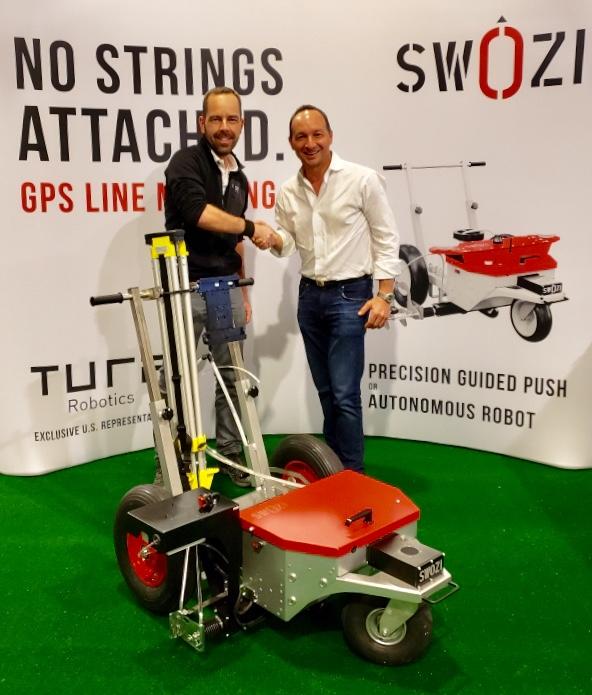 Mario Hutter, CEO of SWOZI (left) and Mark Zeytoonjian, President of Turf Robotics (right)
