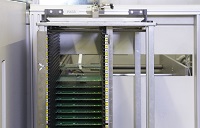 A PCB magazine providing motor-driven width adjustment