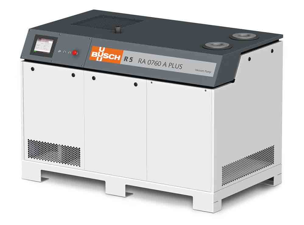 The new rotary vane vacuum pump R 5 PLUS from Busch is exceptionally energy-efficient, while its con The new rotary vane vacuum pump R 5 PLUS from Busch is exceptionally energy-efficient, while its con