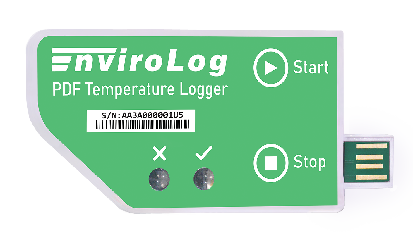 Single-use temperature data logger EnviroLog with integrated USB connection