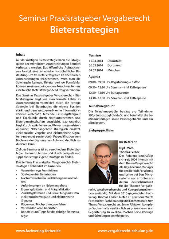 Seminar Praxisratgeber Vergaberecht - Bieterstrategie Seminar Praxisratgeber Vergaberecht - Bieterstrategie