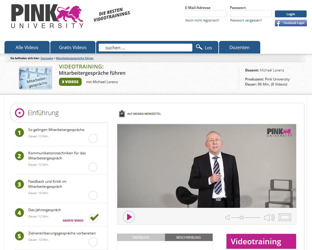 Hochwertige, mit namhaften Dozenten produzierte Business-Videotrainings: Dafür steht die Pink Univer
