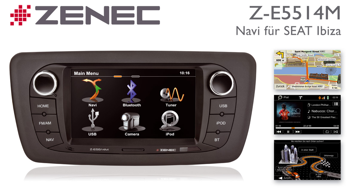 Zenec Z-E5514M: Nachrüst-Navi für Seat Ibiza
