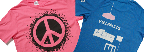 Passendes Outfit: hochwertige Veredelung und Textilien der Shirtproduction, koe48 in Frankfurt