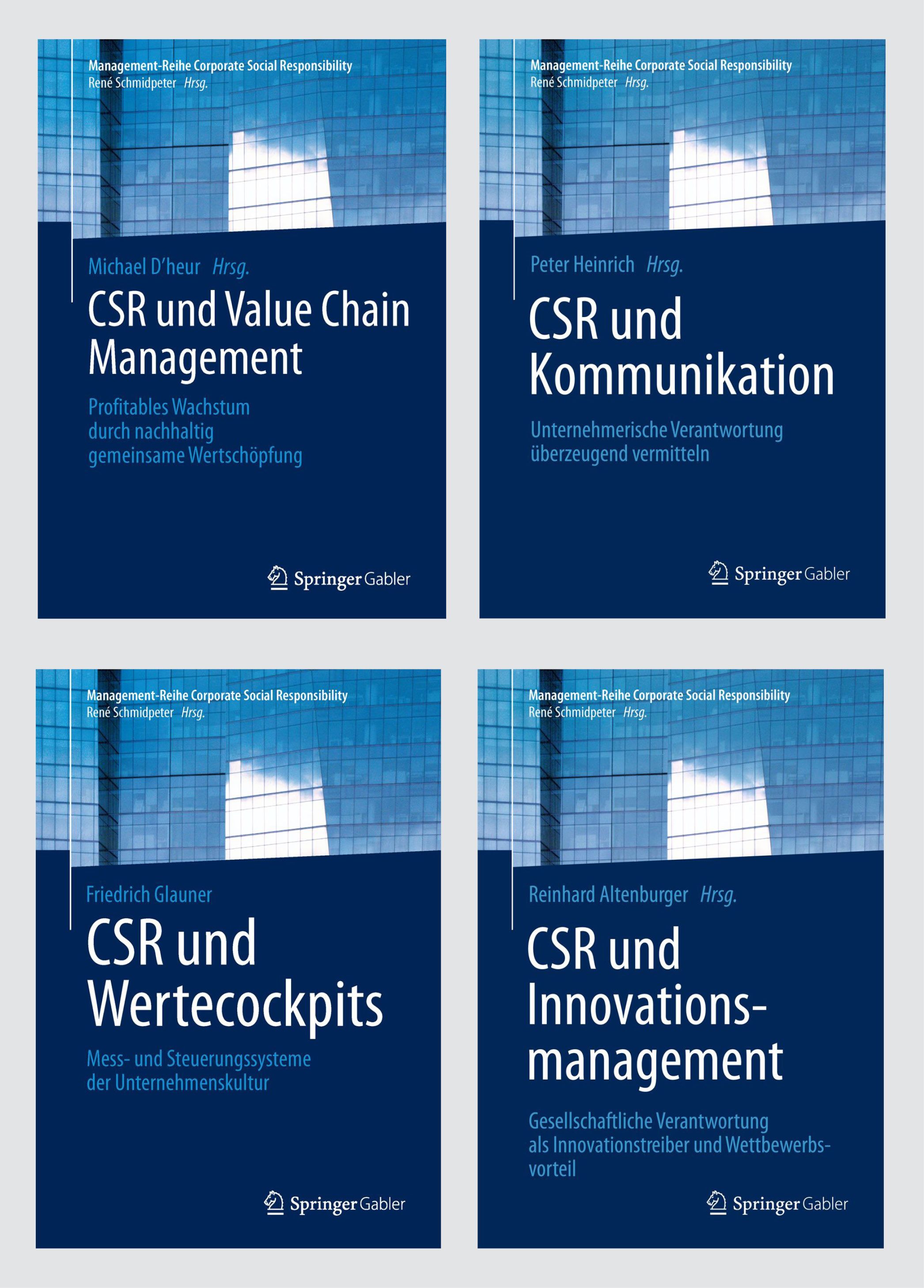 Bild: Coverabbildungen der bisher erschienenen Buchtitel der Management-Reihe Corporate Social Respo