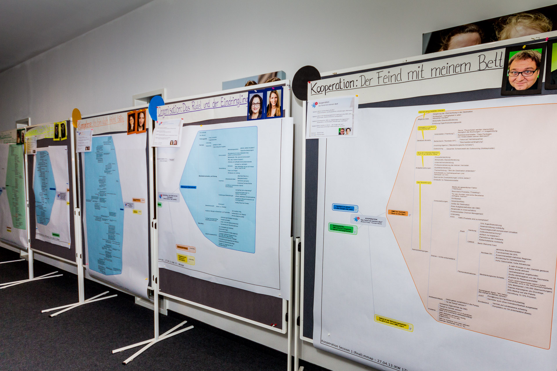 Auf Mindmaps werden die Zwischenergebnisse dokumentiert und anschließend in einer Werkschau zusammen Auf Mindmaps werden die Zwischenergebnisse dokumentiert und anschließend in einer Werkschau zusammen