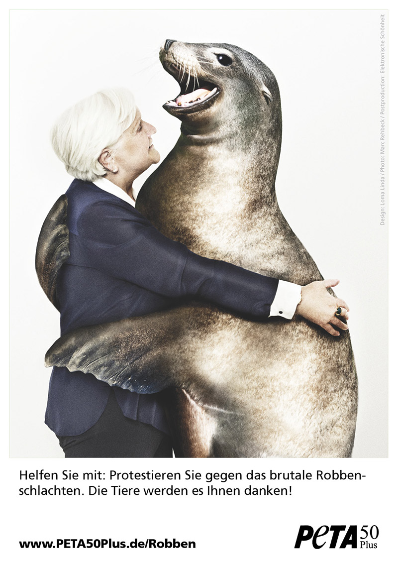 Die neuen PETA50Plus-Motive: Tiere sagen danke! / © Design: Loma Linda, Fotos (Setting): Marc Rehbec Die neuen PETA50Plus-Motive: Tiere sagen danke! / © Design: Loma Linda, Fotos (Setting): Marc Rehbec
