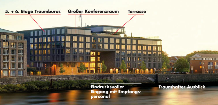 Beluga-Tower: Aus der opulenten Chefetage ist ein repräsentatives ecos office center geworden