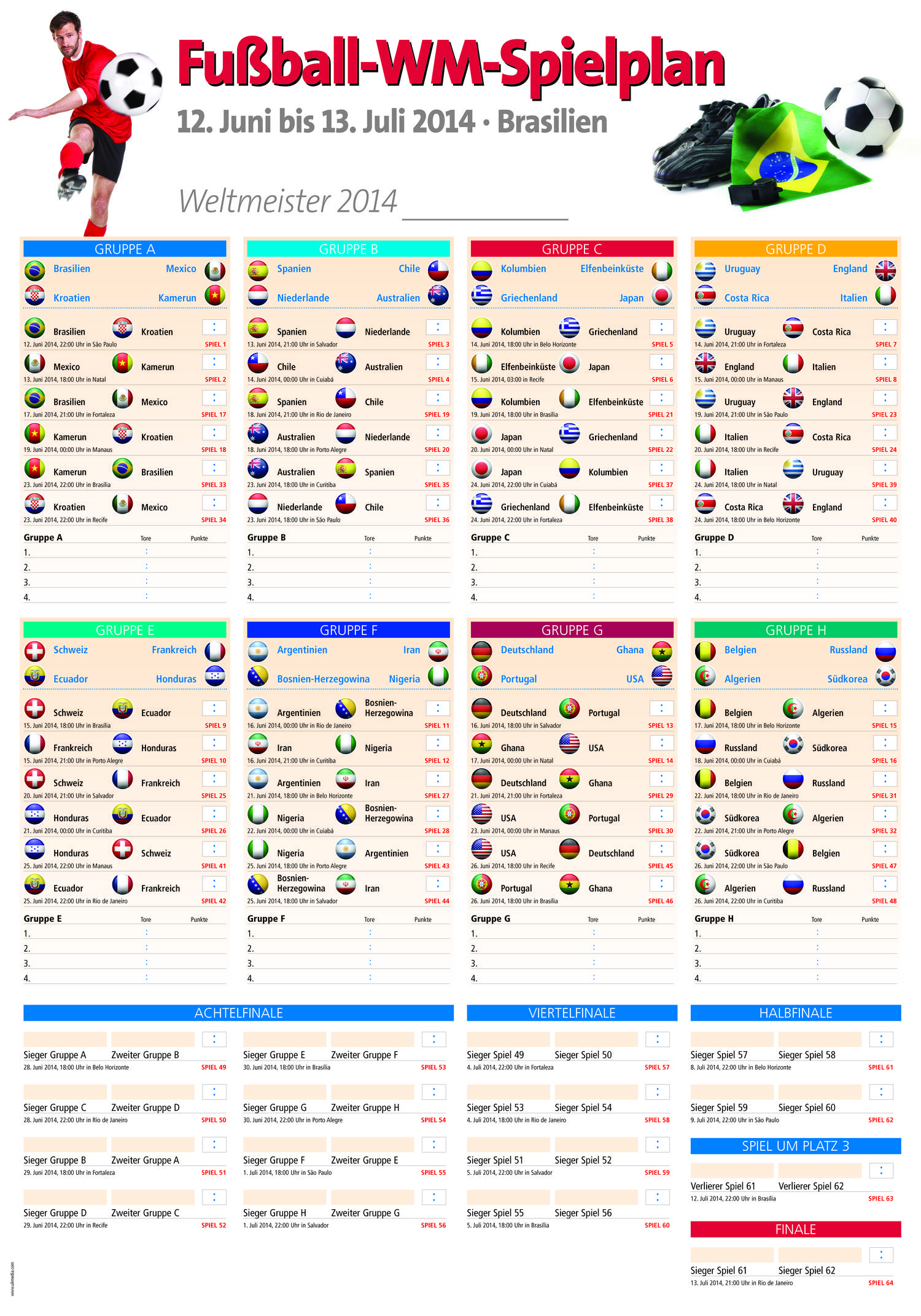 Das XXL-WM-Poster - alle Spiele der Fussball-WM 2014 auf einen Blick.