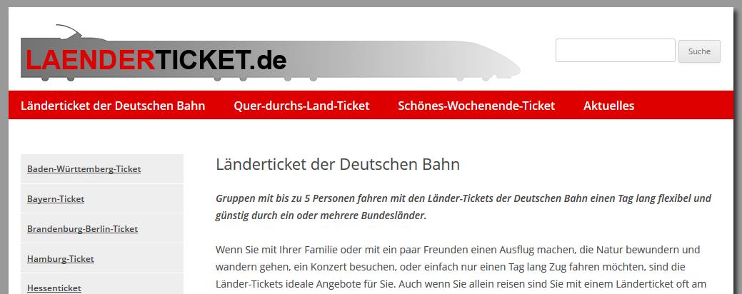 Das neue Portal laenderticket.de bietet viele Informationen zu den Länder-Tickets der Deutschen Bahn Das neue Portal laenderticket.de bietet viele Informationen zu den Länder-Tickets der Deutschen Bahn