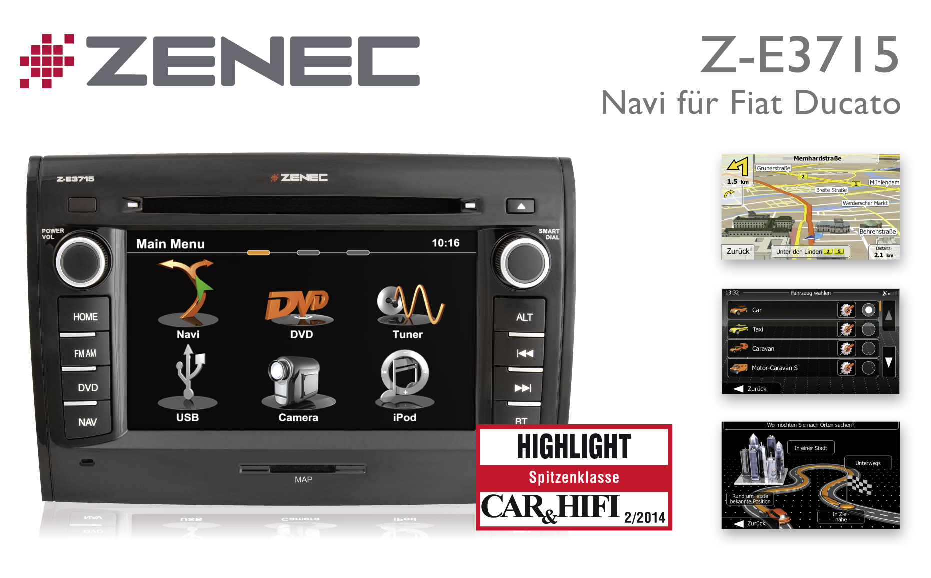 Zenec Z-E3715: Reisemobil-Navi für Fiat Ducato, Citroën Jumper und Peugeot Boxer Zenec Z-E3715: Reisemobil-Navi für Fiat Ducato, Citroën Jumper und Peugeot Boxer
