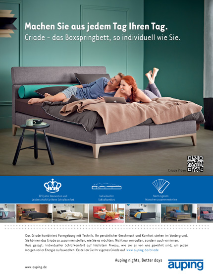 VUCX ist deutsche Lead-Agentur des größten niederländischen Bettenherstellers Auping. VUCX ist deutsche Lead-Agentur des größten niederländischen Bettenherstellers Auping.