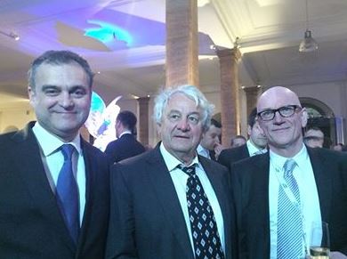 v.l.n.r. Alejandro Daniel oDavoren (Seidor); Hasso Plattner (SAP), Lars Landwehrkamp (All for One St v.l.n.r. Alejandro Daniel oDavoren (Seidor); Hasso Plattner (SAP), Lars Landwehrkamp (All for One St