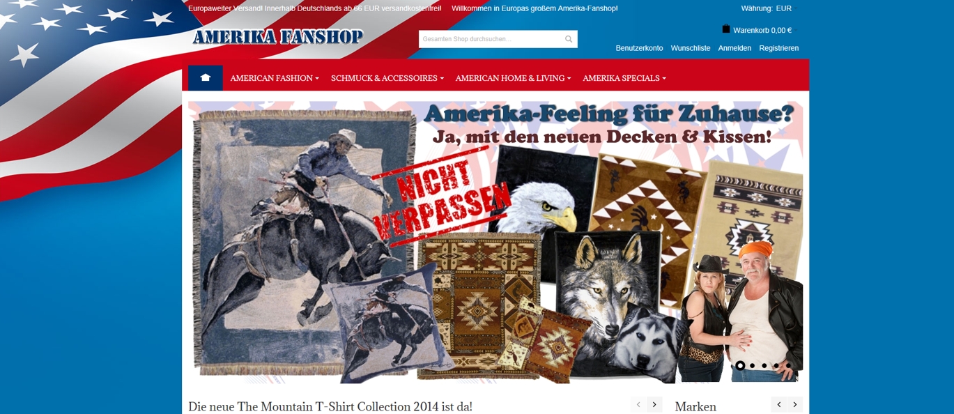 Amerika-Fanshop - der kultige Shop ist jetzt für alle Bildschirmgrößen optimiert