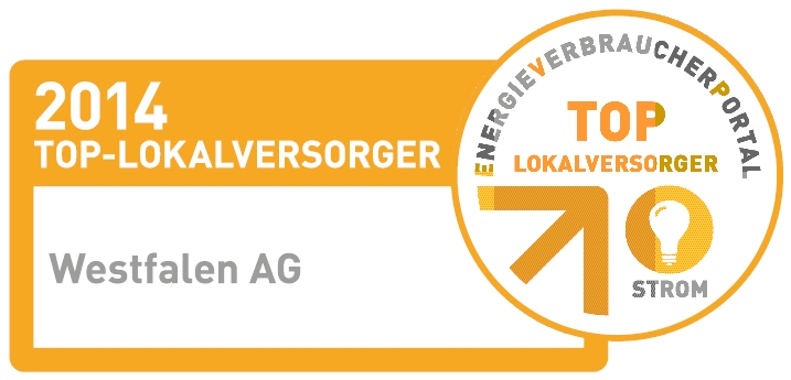 Die Westfalen AG erhielt kürzlich die Auszeichnung Top-Lokalversorger 2014 des Energieverbraucherpor Die Westfalen AG erhielt kürzlich die Auszeichnung Top-Lokalversorger 2014 des Energieverbraucherpor