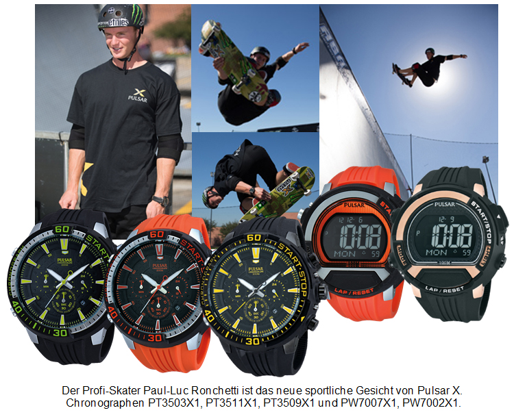 Der Profi-Skater Paul-Luc Ronchetti ist das neue sportliche Gesicht von Pulsar X. Der Profi-Skater Paul-Luc Ronchetti ist das neue sportliche Gesicht von Pulsar X.