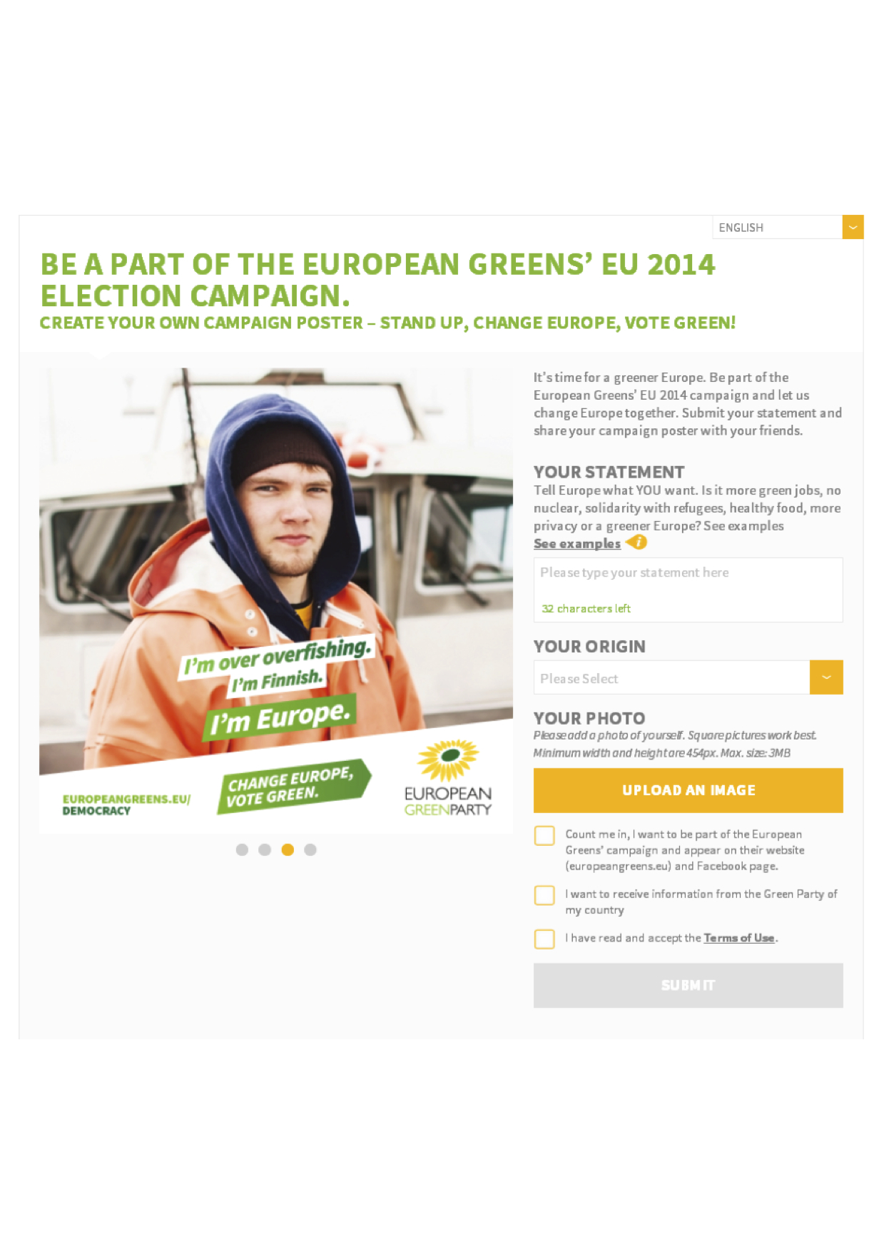 Mit der Wahlkampf-App der Europäischen Grünen entwirft der Nutzer sein eigenes Kampagnenmotiv.
