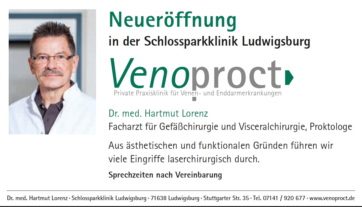 Dr. Lorenz freut sichüber die Eröffnung seiner Praxisklinik Venoproct an der Schlosspark Klinik Ludw