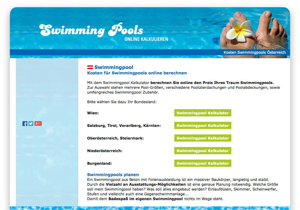 Swimmingpool Preise online berechnen
