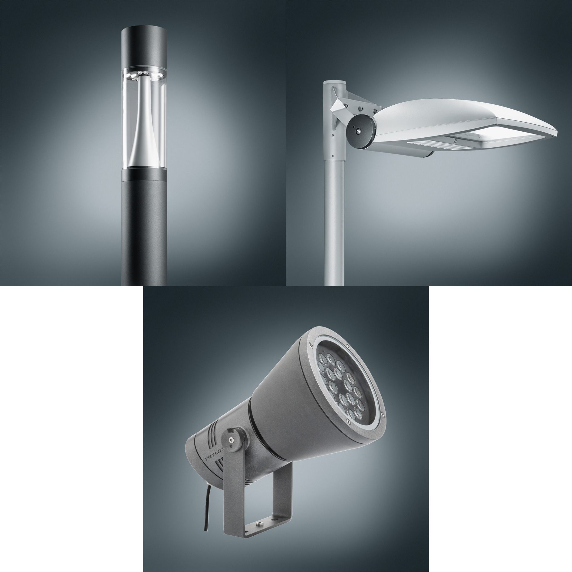 TRILUX Produkte für den Bereich Outdoor: ConStela LED, Lumena Star LED, Faciella LED.