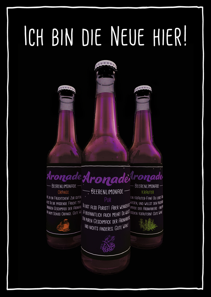 Die Aronia Beerenlimonade gibt es in drei frischen Sorten: Pur, Orange und Kräuter Die Aronia Beerenlimonade gibt es in drei frischen Sorten: Pur, Orange und Kräuter