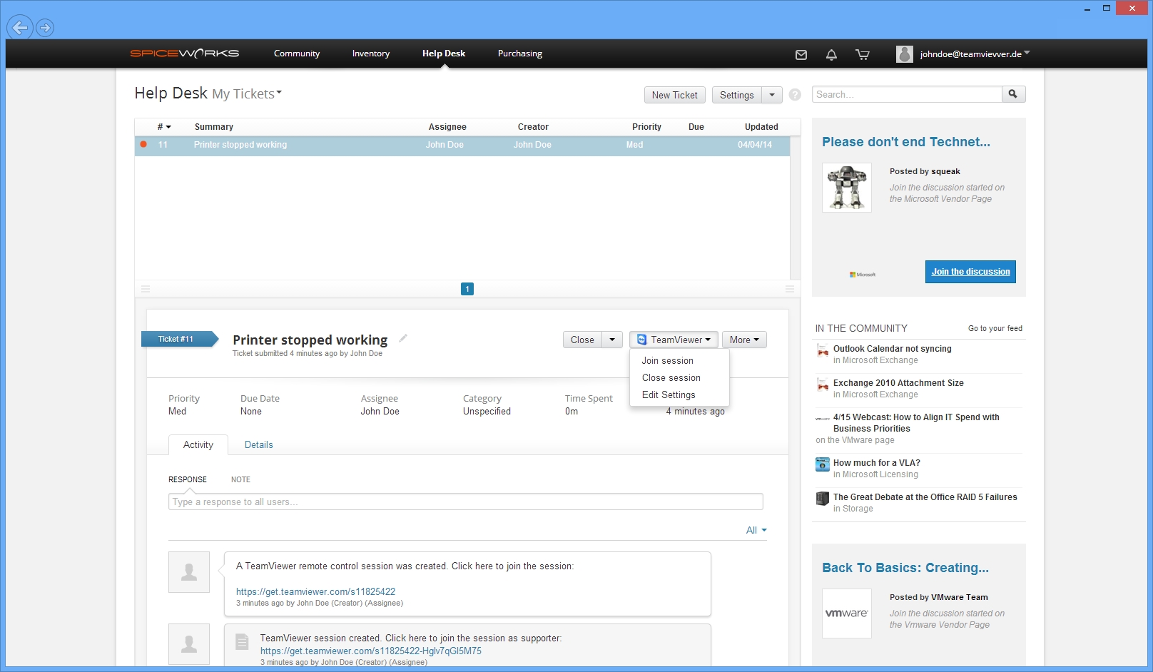 TeamViewer Plugin Spiceworks