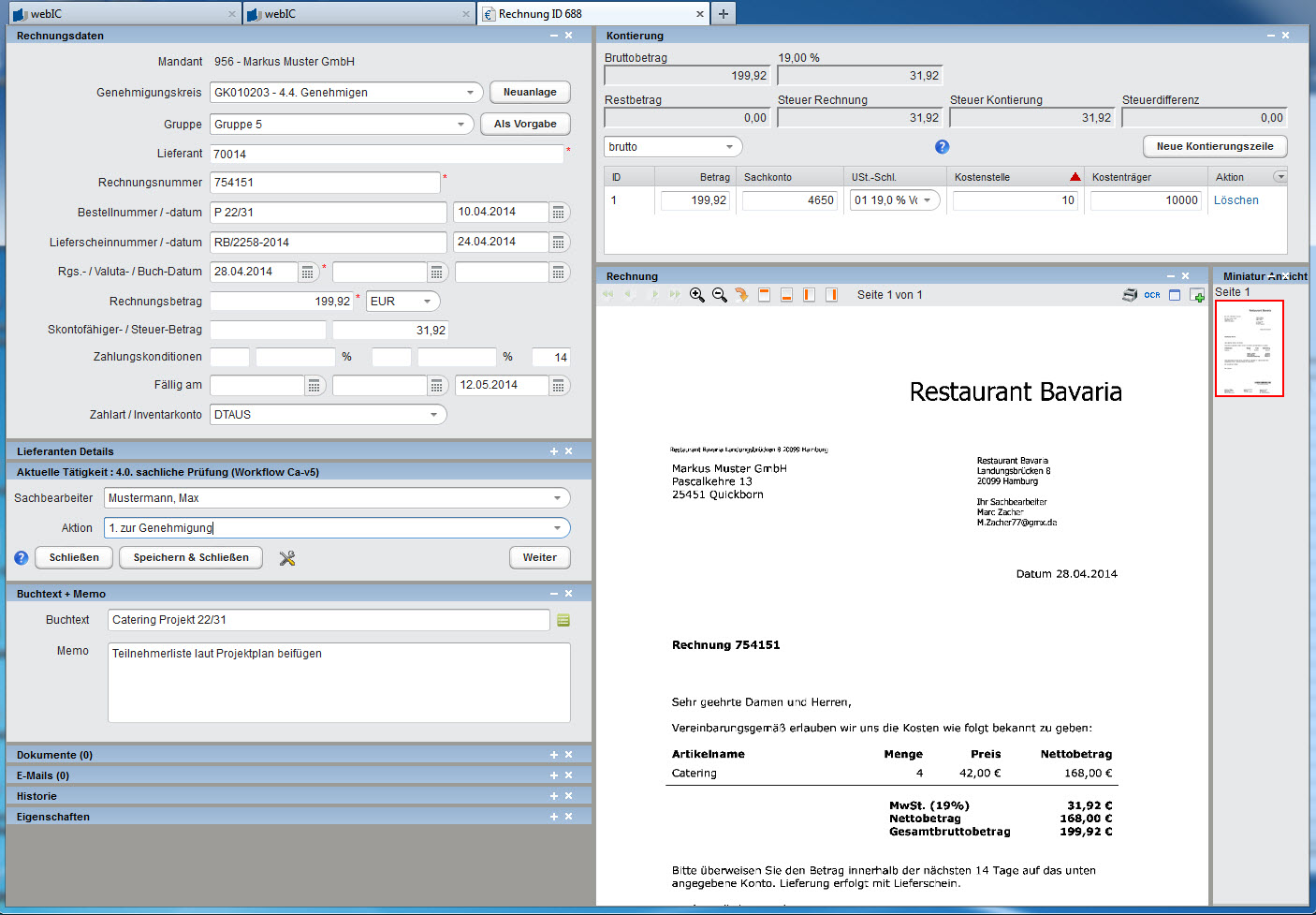 Screenshot FibuNet WebIC Rechnungssicht Screenshot FibuNet WebIC Rechnungssicht