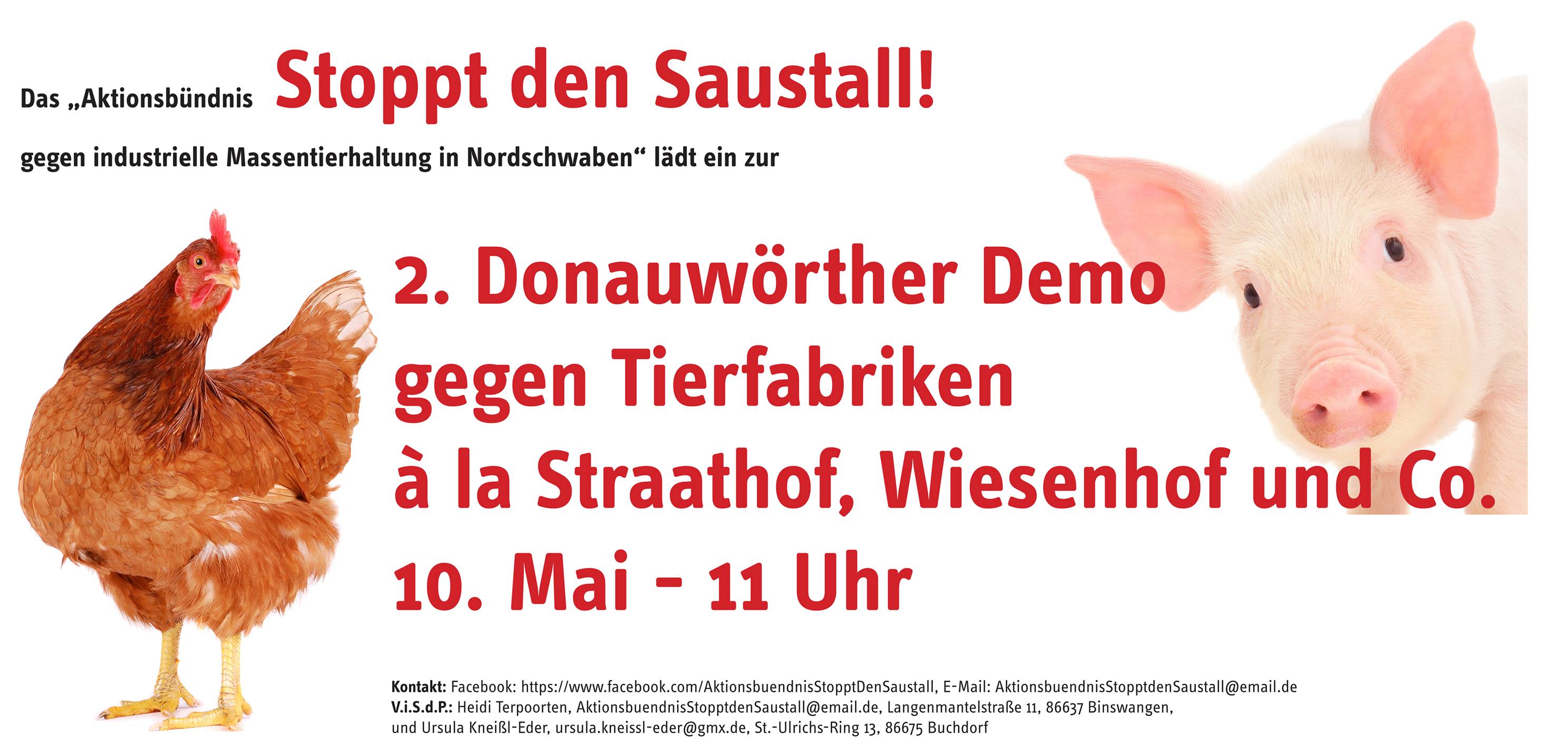 Am 10. Mai ist in Donauwörth die Demo gegen Tierfabriken. Los geht's um 11 Uhr auf dem Festplatz, nu Am 10. Mai ist in Donauwörth die Demo gegen Tierfabriken. Los geht's um 11 Uhr auf dem Festplatz, nu
