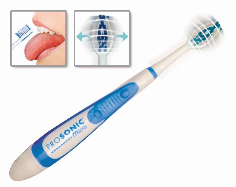 Die neue Prosonic micro 2 Schallzahnbürste, mit integriertem Zungenreiniger. Die neue Prosonic micro 2 Schallzahnbürste, mit integriertem Zungenreiniger.