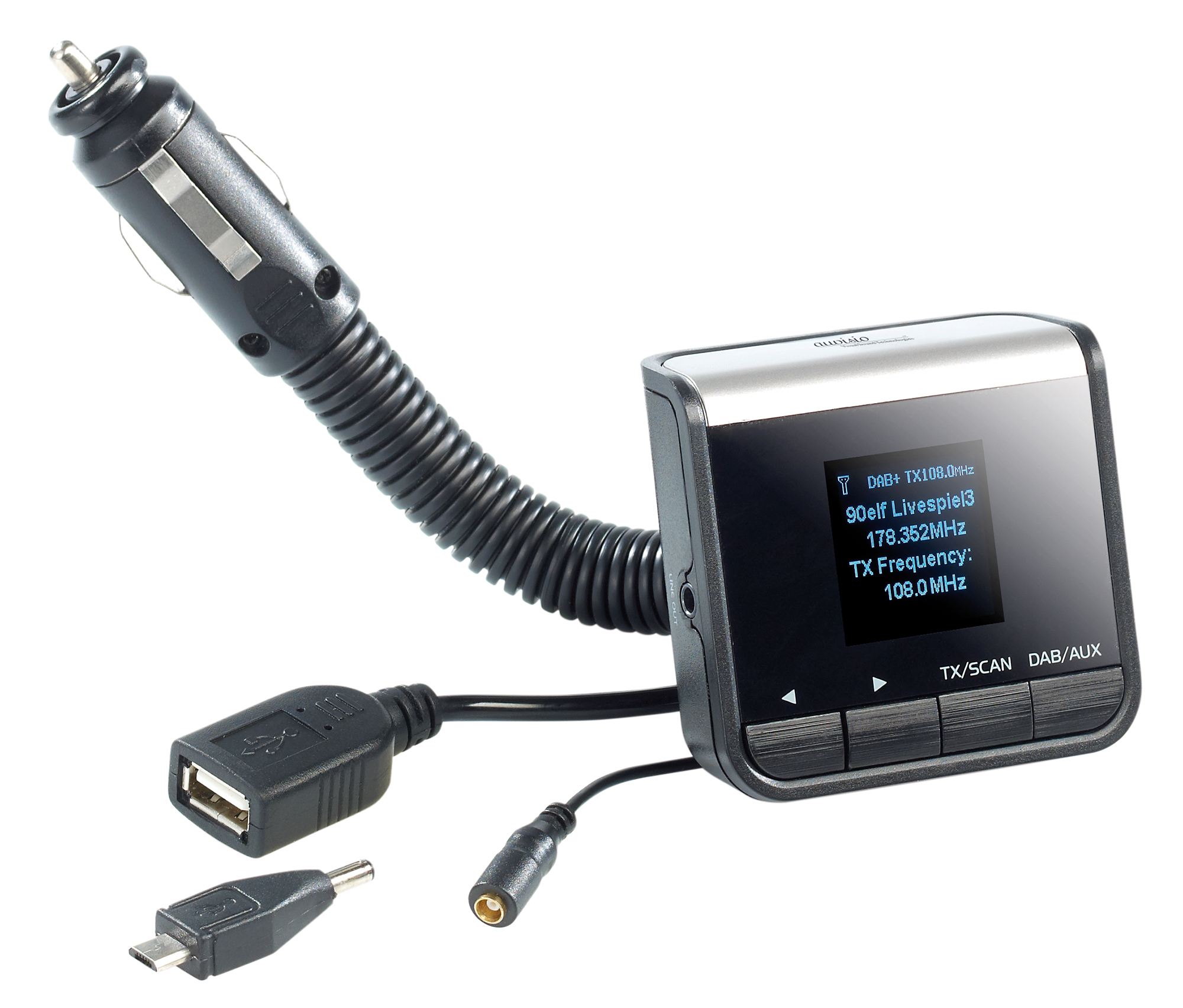 auvisio Plug&Play DAB+/DAB KFZ-/Autoadapter mit FM-Transmitter, www.pearl.de auvisio Plug&Play DAB+/DAB KFZ-/Autoadapter mit FM-Transmitter, www.pearl.de