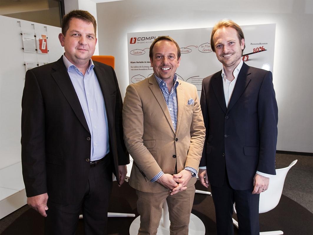 Markus Rethfeld, Axel Langbehn und Marcus Haas freuen sichüber die Eröffnung des BComplete-Flagships Markus Rethfeld, Axel Langbehn und Marcus Haas freuen sichüber die Eröffnung des BComplete-Flagships