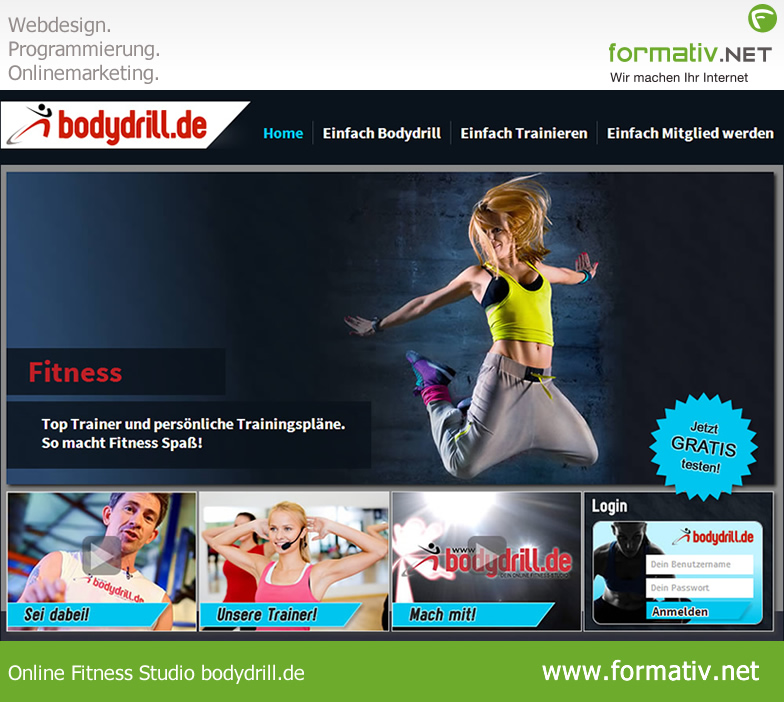 Webdesign und Programmierung für das Online Fitness Studio bodydrill.de Webdesign und Programmierung für das Online Fitness Studio bodydrill.de