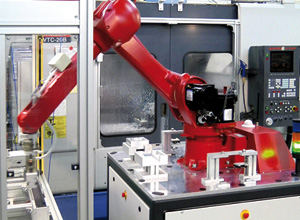 mobile robot bestückt CNC-Bearbeitungezentrum