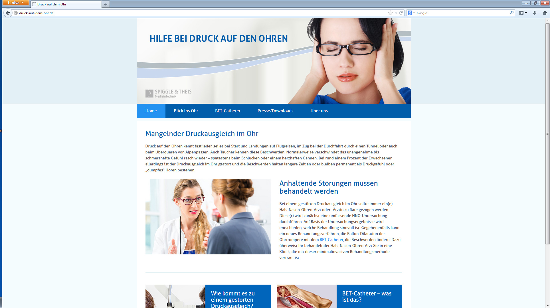 Anschauliche Informationen finden Patienten auf der neuen Website www.druck-auf-dem-ohr.de.