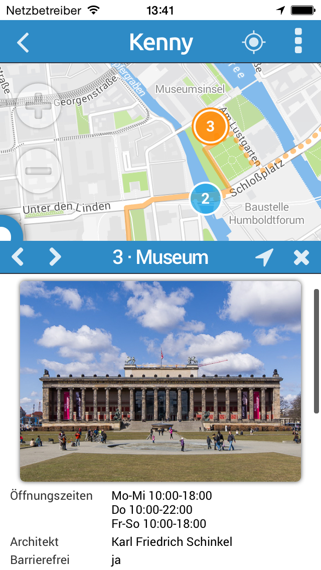 Zu jedem Highlight aktuelle Informationen mit Fingertipp anzeigbar