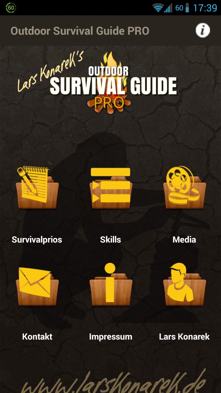 Outdoor Survival Guide PRO Menü
