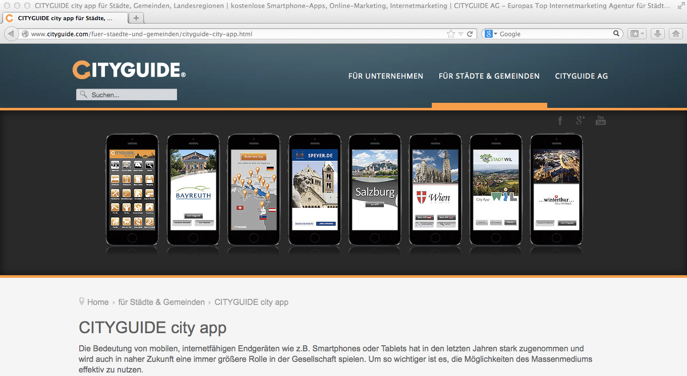 Die neue Website der CITYGUIDE AG stellt Internetmarketing-Leistungen rund um mobile Apps vor Die neue Website der CITYGUIDE AG stellt Internetmarketing-Leistungen rund um mobile Apps vor