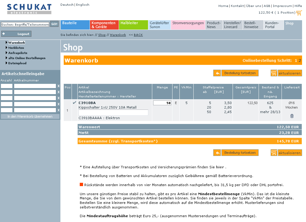 Mit neuen Funktionen hat Schukat seine Website speziell für B2B Kunden weiter verbessert.