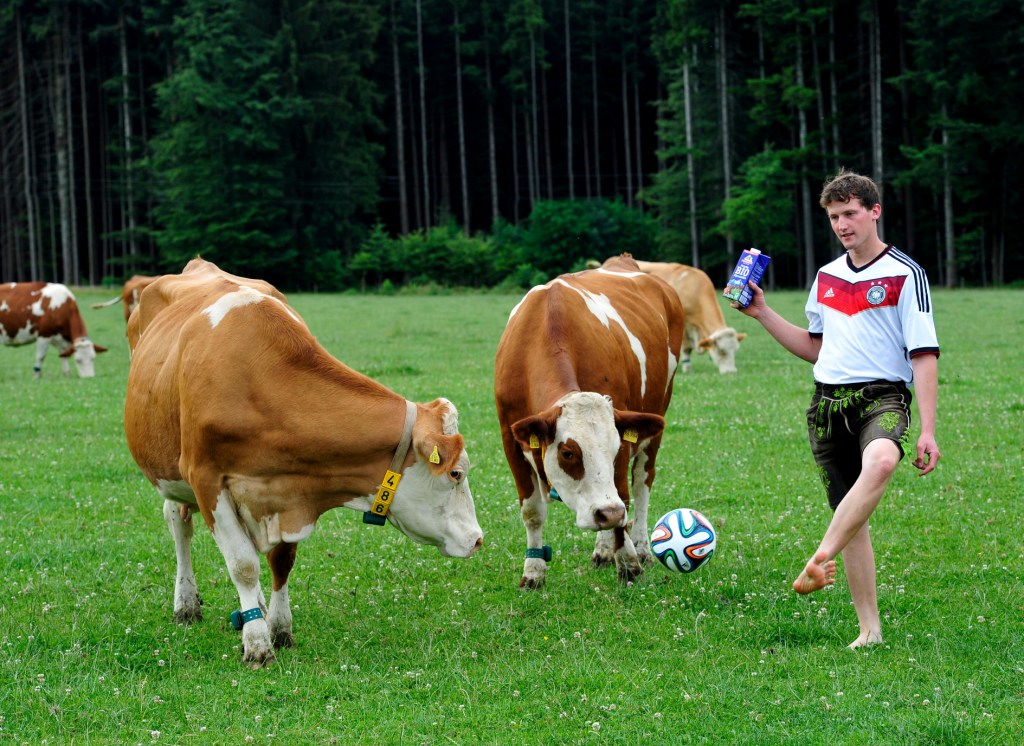 Landwirt der Molkerei Berchtesgadener Land Johannes Schwabenbauer mag fairen Fußball und faire Milch Landwirt der Molkerei Berchtesgadener Land Johannes Schwabenbauer mag fairen Fußball und faire Milch