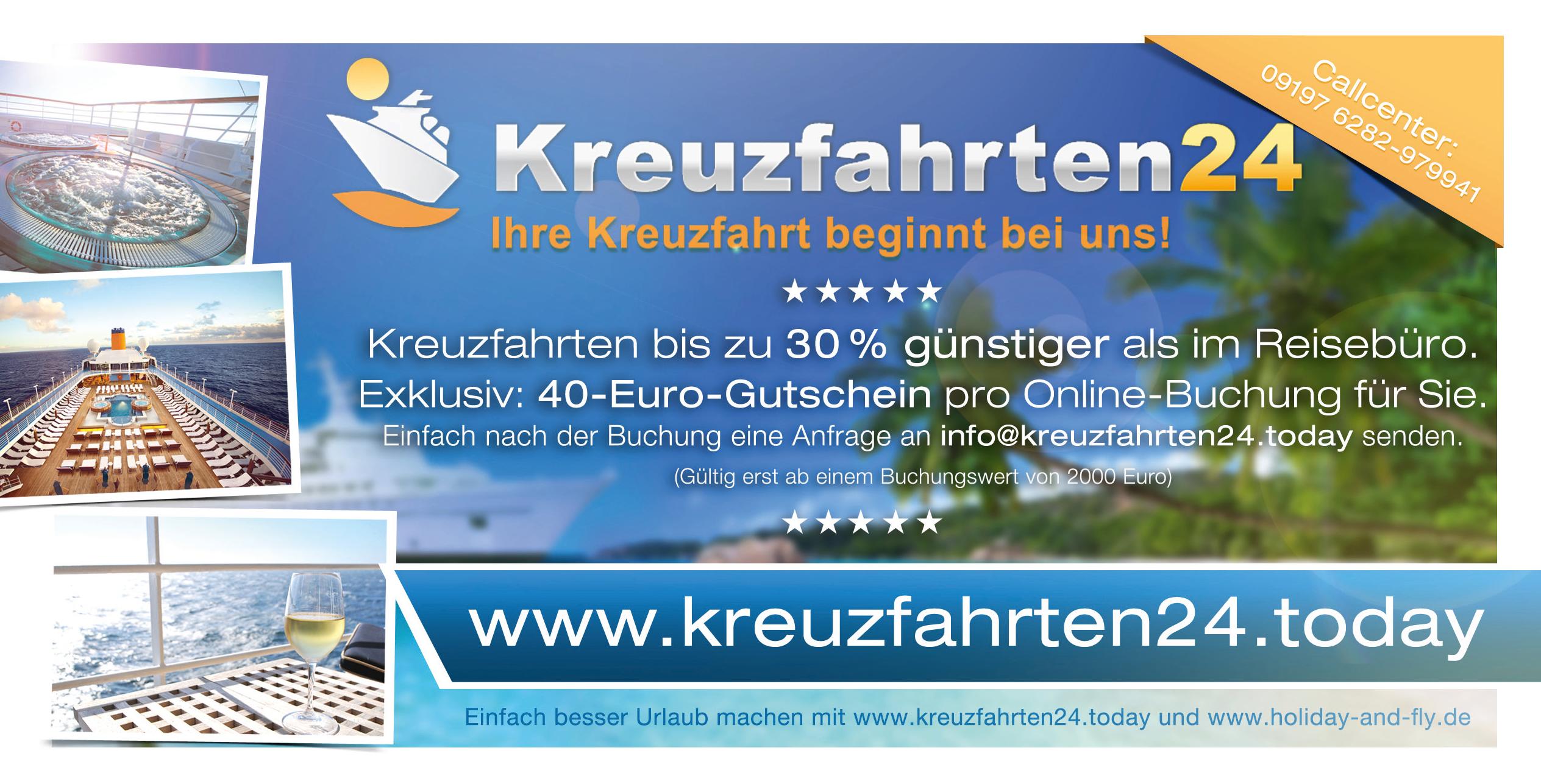 40,- Euro Gutschein für Ihre Kreuzfahrt von www.kreuzfahrten24.today 40,- Euro Gutschein für Ihre Kreuzfahrt von www.kreuzfahrten24.today