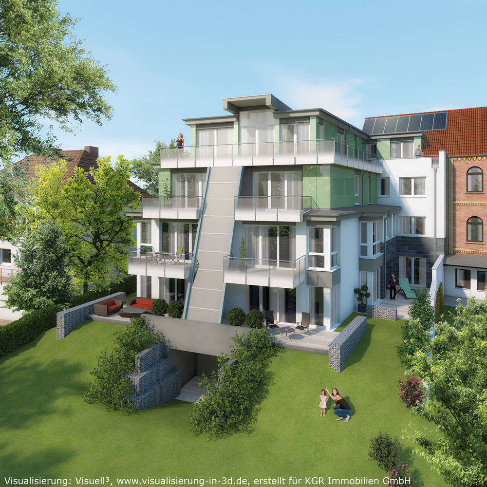 Exklusives Mehrfamilienhaus in Celle - 3D-Visualisierung von Visuell³ Exklusives Mehrfamilienhaus in Celle - 3D-Visualisierung von Visuell³