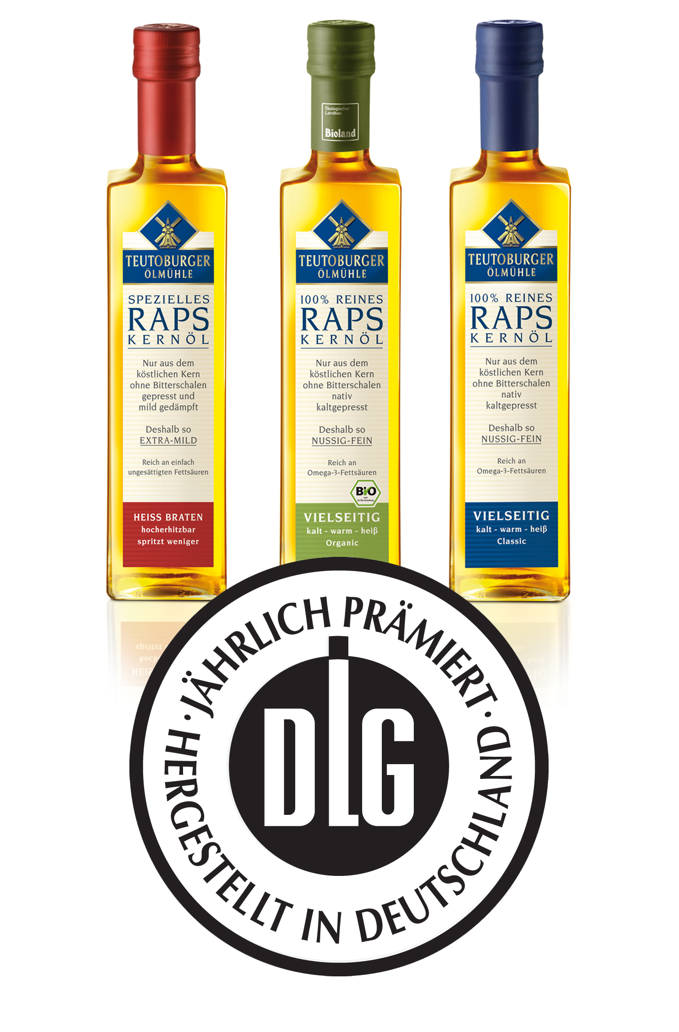 DLG-prämiert: Die goldgelben Raps-Kernöle der TeutoburgerÖlmühle DLG-prämiert: Die goldgelben Raps-Kernöle der TeutoburgerÖlmühle