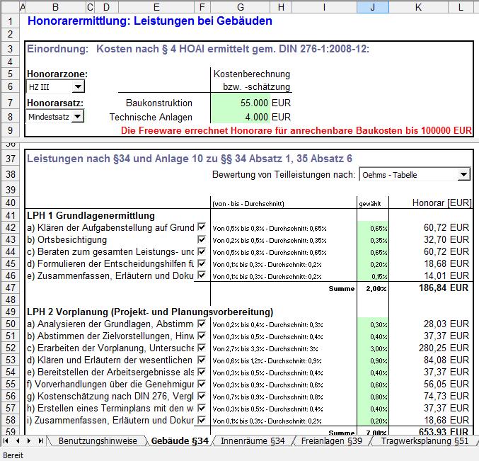 HOAI detail Freeware bis 100.000 EUR gratis HOAI detail Freeware bis 100.000 EUR gratis