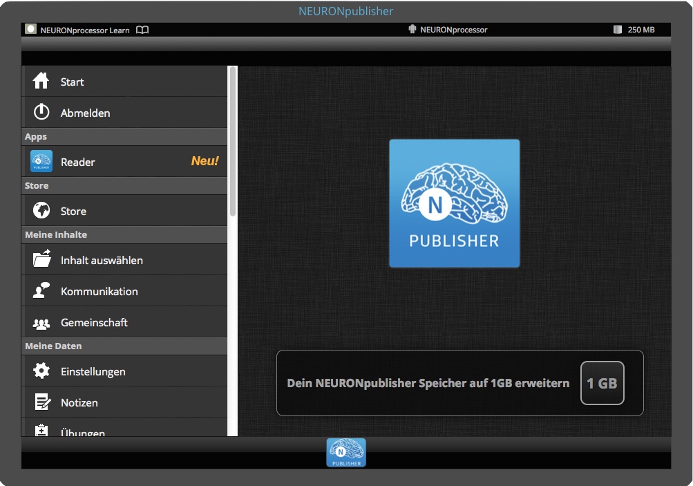 Die Tablet und Touch taugliche NEURONpublisher Oberfläche Die Tablet und Touch taugliche NEURONpublisher Oberfläche