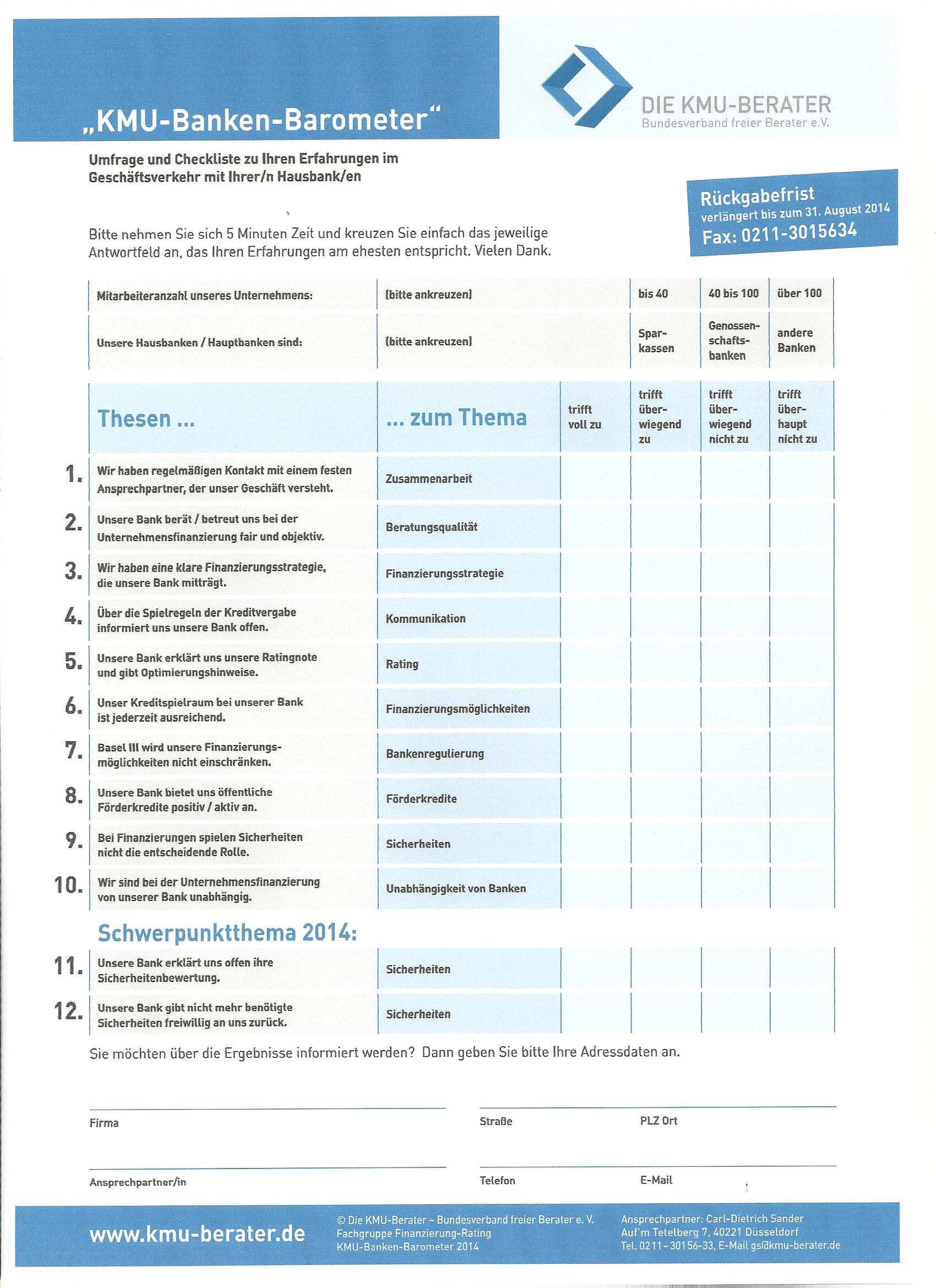 KMU-Banken-Barometer 2014 des KMU-Beraterverbandes