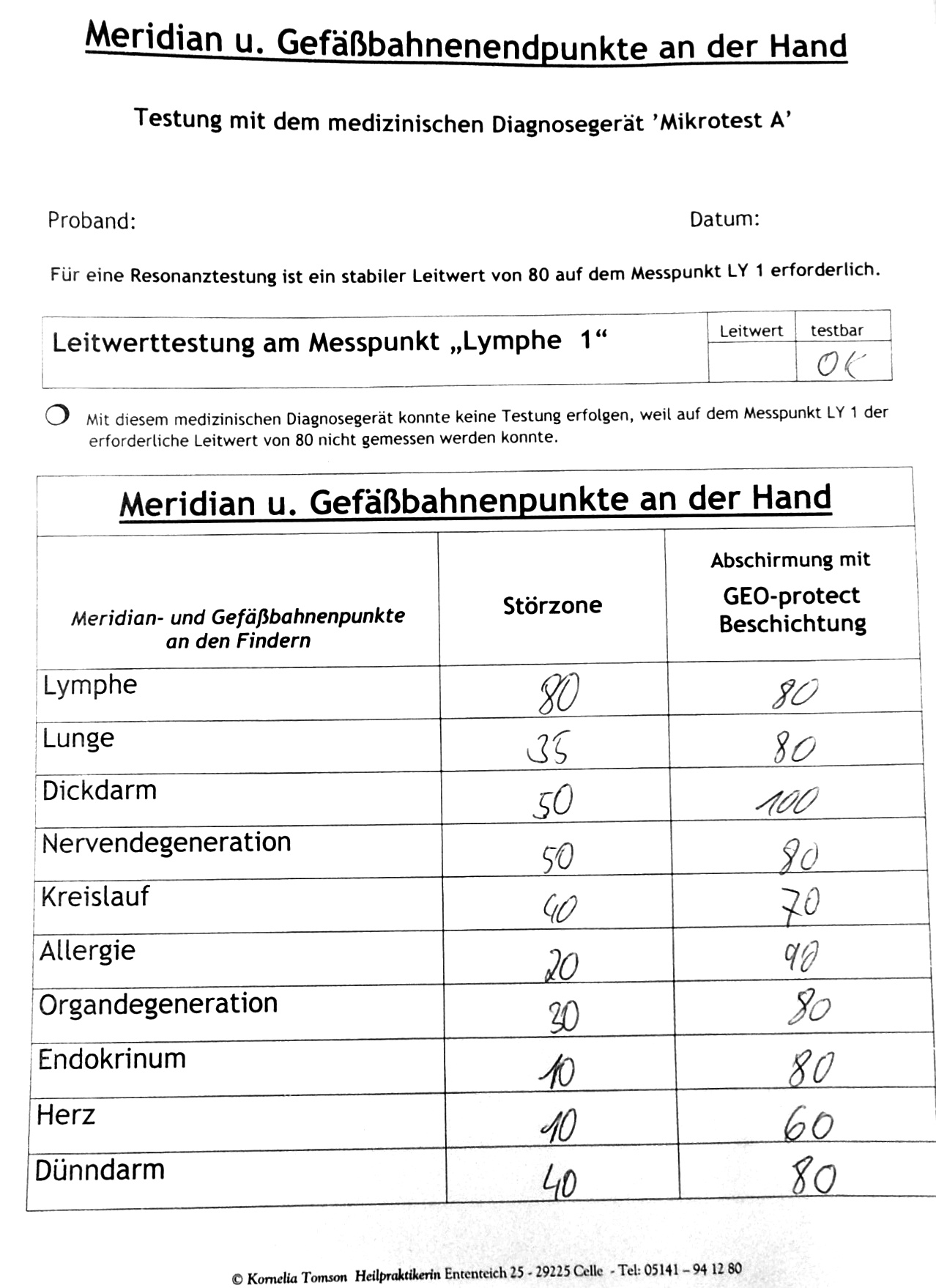 Protokollbeispiel der Bioresonanztestung