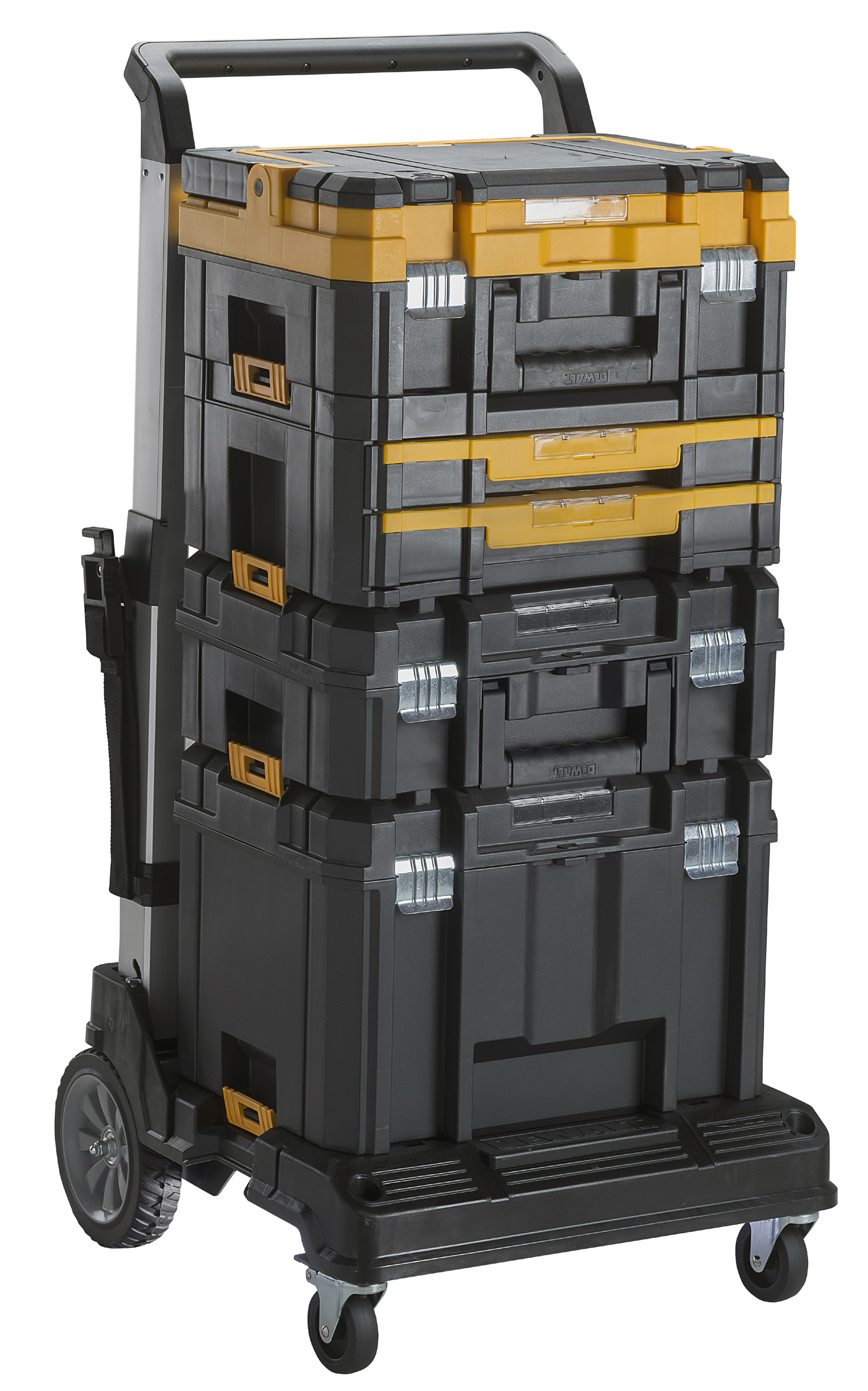Mit dem zusammenklappbaren DEWALT Trolley DWST1-71196 lassen sich max. 100 kg transportieren und die Mit dem zusammenklappbaren DEWALT Trolley DWST1-71196 lassen sich max. 100 kg transportieren und die