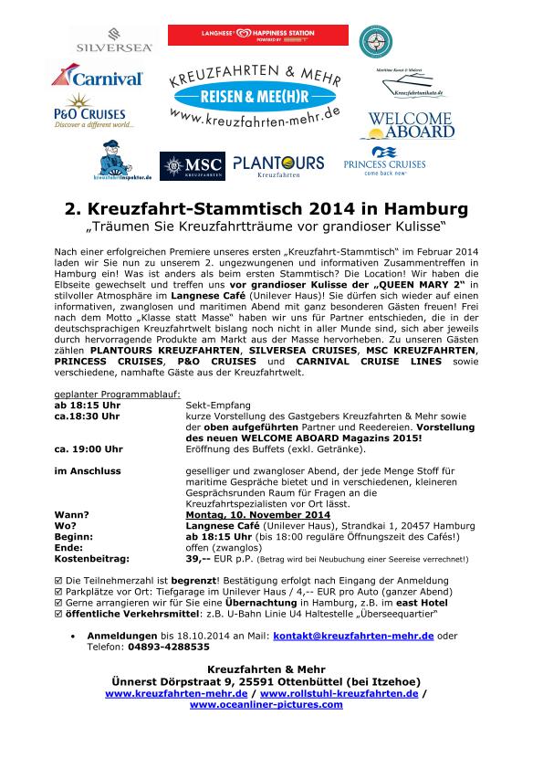 2. Kreuzfahrt-Stammtisch in Hamburg 2. Kreuzfahrt-Stammtisch in Hamburg